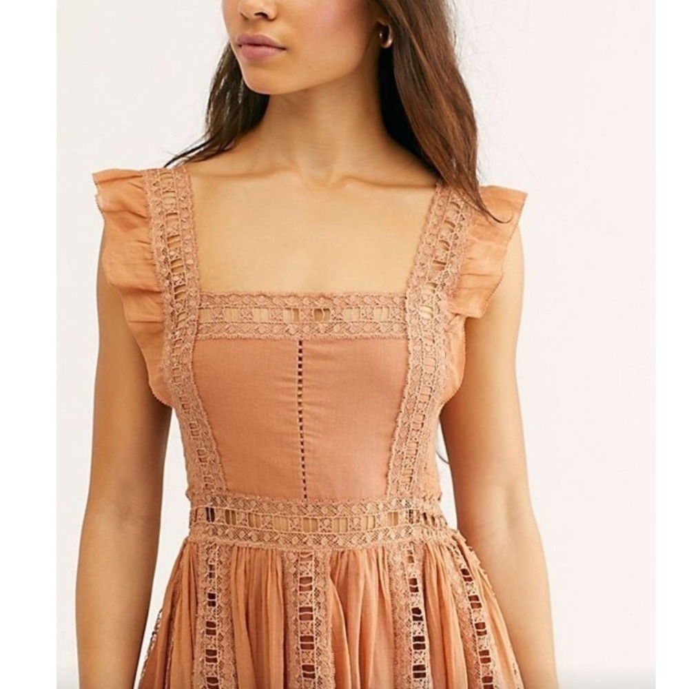 FP One Free People Verona Mini Dress In A Muted Orange Color Sz M Crochet Accent - Picture 2 of 11